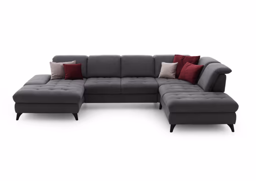 Wohnlandschaft - Longchair mit 2-Sitzer und Abschlusselement rechts, inkl. Schwenkrücken, Stoff, Grau