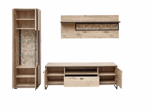 Wohnwand - mit Beleuchtung, Eiche