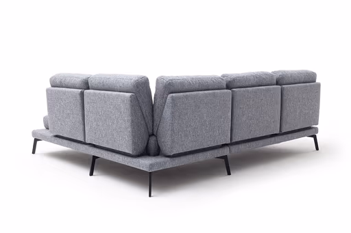 Ecksofa - 2-Sitzer mit Ecke rechts, Rückenlehne/Armlehne verstellbar (manuell), Drehsitz (manuell), Flachgewebe, Graublau