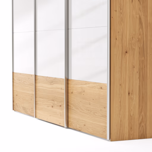 Schwebetürenschrank Colorado - B ca. 307 cm, Eichenfurnier mit Glas weiss