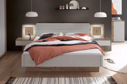 Bettanlage- Liegefläche ca. 180x200 cm, Eiche Dekor, Hellgrau, Hirnholz