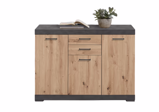 Kommode - Grau, Eiche Dekor