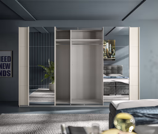 Schwebetürenschrank RIKK- B ca. 316 cm, Champagner, Spiegel