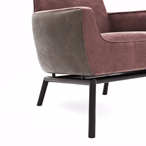 Sessel Matina - Größe M, Leder&Stoff, Nougat, Weinrot