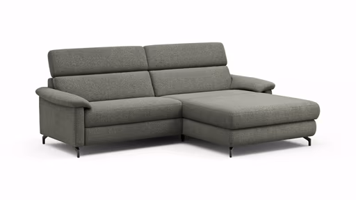 Ecksofa Paulina - 1-Sitzer mit Longchair rechts, Kopfteil verstellbar, Stoff, Khaki