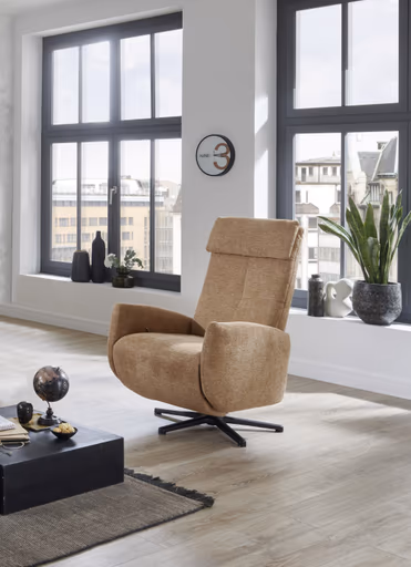 Drehsessel - Größe L, inkl. Relaxfunktion, Stoff, Cognac