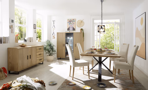 Esstisch - LB ca. 200x100 cm, Eiche massiv geölt, Schweizer Kante, Schwarz