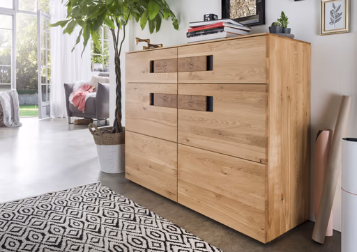 Kommode Baltimore - Wildeiche massiv, mit Hirnholzeinsatz