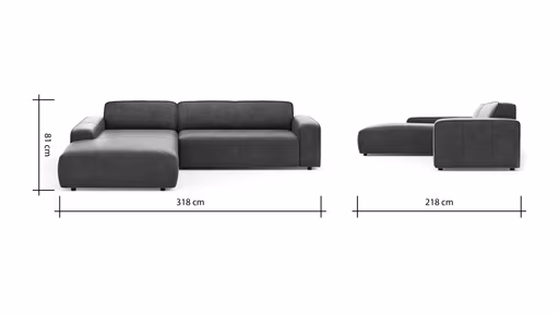 Ecksofa Denver - Longchair links mit 2,5-Sitzer, Leder, Braun