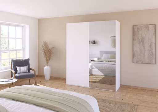 Schwebetürenschrank ROVERO- B ca. 181 cm, Weiß, Spiegel