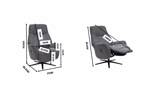TV-Sessel MARCELAS - drehbar, Relaxfunktion, Kopfteilverstellung, Stoff, Grau