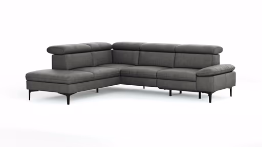 Ecksofa Felipa - Ecke links mit 2,5-Sitzer inkl. Armlehne verstellbar und Rückenlehne/Sitztiefe verstellbar (motorisch), Leder, Grau