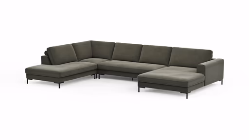 Wohnlandschaft Solano - Ecke Links, 2-Sitzer, Longchair Rechts, Stoff, Dunkelgrün