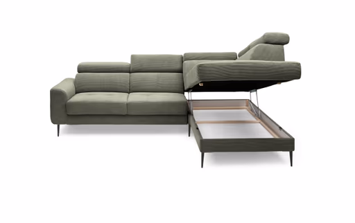 Ecksofa CHARIS - 2-Sitzer, Ecke rechts inkl. Schlaffunktion und Bettkasten, Microfaser, Olive