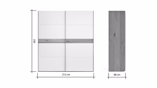 Schwebetürenschrank Viana - B ca. 212 cm, Lack, Steingrau, Riffholz, Balkeneiche