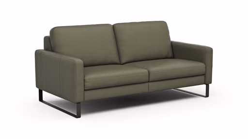 Sofa Enna - 3-Sitzer, Armlehne A, Leder, Olive, Kufe, Schwarz