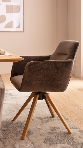 Armlehnstuhl Nashville - drehbar, Stoff, Dunkelbraun