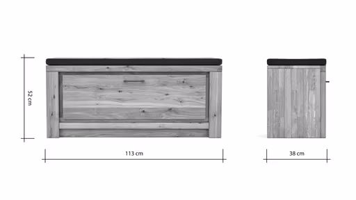 Schuhschrank Farmingdale - Eiche massiv, natur geölt mit Sitzkissen schwarz