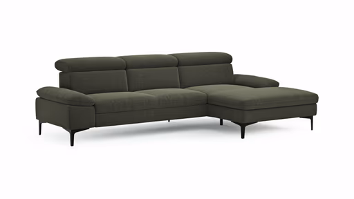 Ecksofa Felipa - 2,5-Sitzer mit Longchair rechts inkl. Kopfteil verstellbar, Stoff, Dunkelgrün