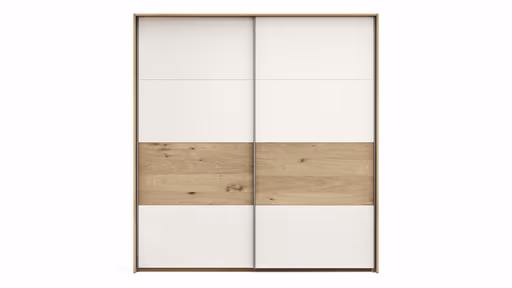 Schwebetürenschrank Viana - B ca. 188 cm, Furnier, Balkeneiche, Weiß