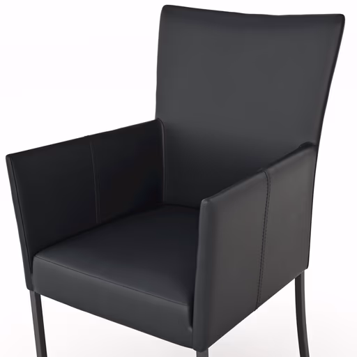 Armlehnstuhl Penthouse - Leder, Schwarz, 4 Fuß, Metall, Schwarz