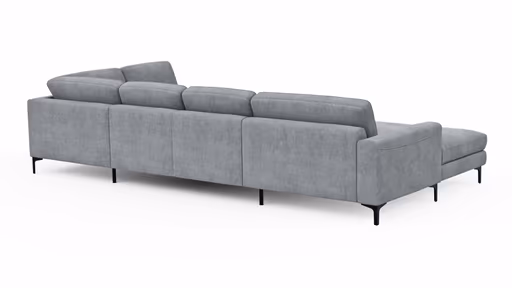 Wohnlandschaft Oviedo - Longchair links mit 2-Sitzer und Ecke rechts, Stoff, Grau