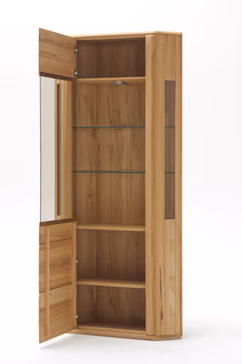 Eckvitrine - mit Beleuchtung, Kernbuche teilmassiv