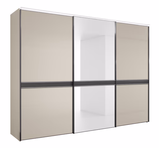 Schwebetürenschrank 3-türig EM Armadio - mit Beleuchtung,  B. ca. 298 cm, Dekor sand, Sandglas, Spiegel