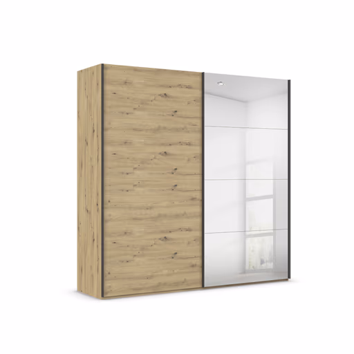 Schwebetürenschrank ROVERO- B ca. 225 cm, Eiche Dekor, Spiegel