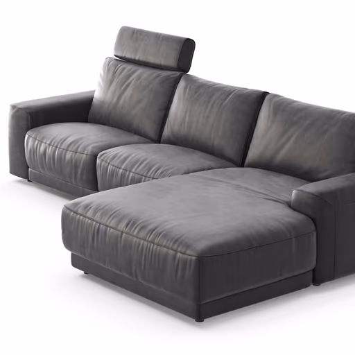 Ecksofa Balok - 2,5-Sitzer mit Longchair groß rechts, inkl. Relaxfunktion (motorisch) und Kopfstütze, Stoff, Anthrazit