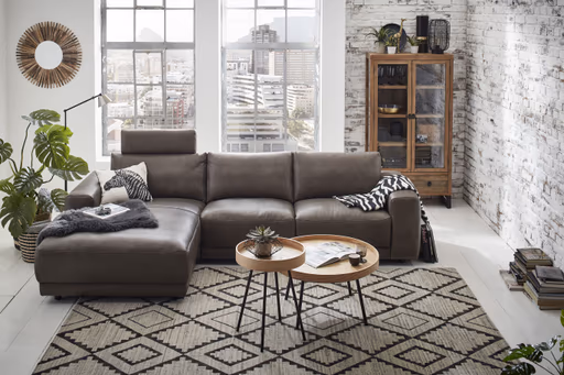 Ecksofa Balok - Longchair groß links mit 2,5-Sitzer, Leder, Braungrün