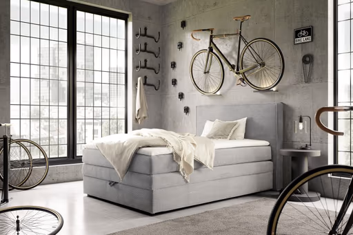 Boxspringbett JANETT- Liegefläche ca. 140x200 cm, Stoff, Hellgrau