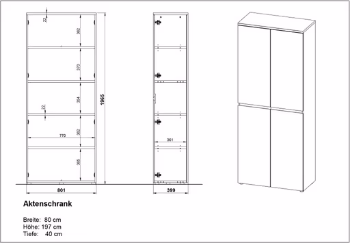 Aktenschrank GRIFFIN - B/H/T ca. 80x197x40 cm, Graphit, Eiche Dekor
