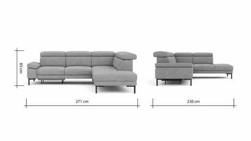 Ecksofa Hudson - 2,5-Sitzer mit Ecke rechts, inkl. Kopfteil/Armlehne verstellbar und Sitzvorzug/Relaxfunktion (motorisch), Stoff, Kupfer