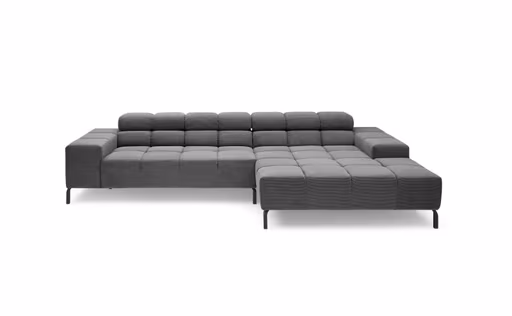 Ecksofa CLIVIA - 2-Sitzer mit Longchair rechts, Kopfteil verstellbar, Feincord,  Anthrazit