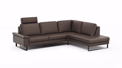 Ecksofa Enna - 3-Sitzer mit Ecke rechts inkl. motorischer Relaxfunktion, Leder, Mocca
