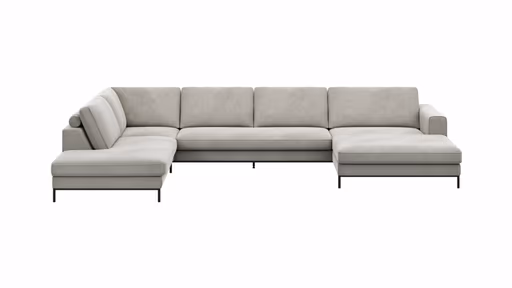 Wohnlandschaft Solano - Ecke Links, 2-Sitzer, Longchair Rechts, Stoff, Hellgrau