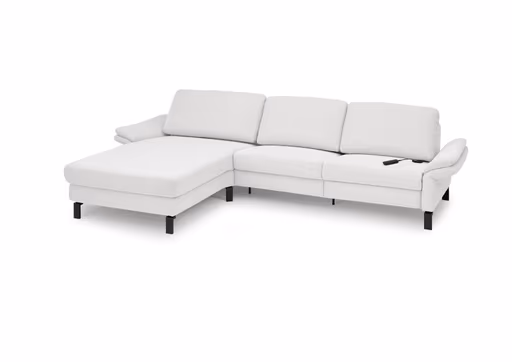 Ecksofa CALM PREMIUM 2.0 - Longchair links mit 3-Sitzer, Relaxfunktion motorisch, Armlehne verstellbar, Stoff, Hellgrau
