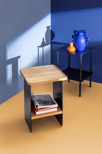 Beistelltisch Olai - LHB ca. 40x45x40 cm, Asteiche massiv, Metall, Schwarz