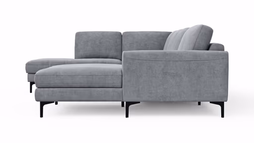 Wohnlandschaft Oviedo - Ecke links mit 2-Sitzer und Longchair rechts, Stoff, Grau