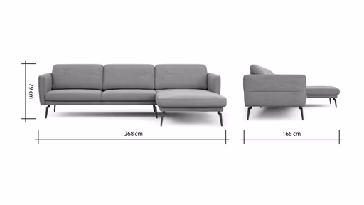 Ecksofa Estrela - 2,5-Sitzer mit Longchair rechts inkl. Rücken-/Armlehnen- und Sitztiefenverstellung, Stoff, Grau
