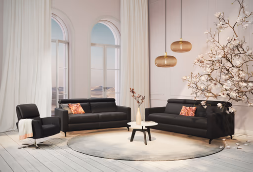 Drehsessel Lotta -Größe L, inkl. Relaxfunktion, Leder, Schwarz