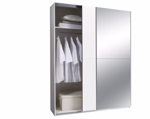 Schwebetürenschrank- B ca. 170 cm, Weiß, Spiegel