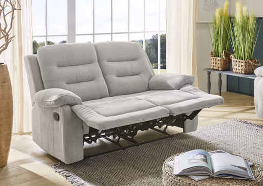 Sofa - 2-Sitzer, Relaxfunktion, Stoff, Grau