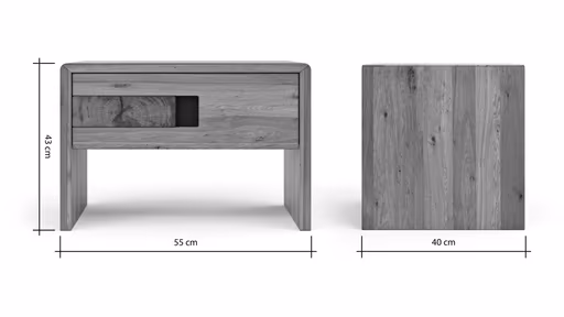 Nachttisch Baltimore - Rechts, Wildeiche massiv, mit Hirnholzeinsatz