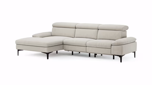 Ecksofa Felipa - Longchair links mit 2,5-Sitzer inkl. Armlehne verstellbar und Rückenlehne/Sitztiefe verstellbar (motorisch), Stoff, Natur