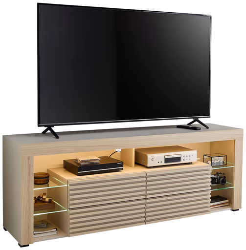 TV-Lowboard - mit Beleuchtung, B ca. 179 cm, Kaschmir, Riva Eiche Nachbildung
