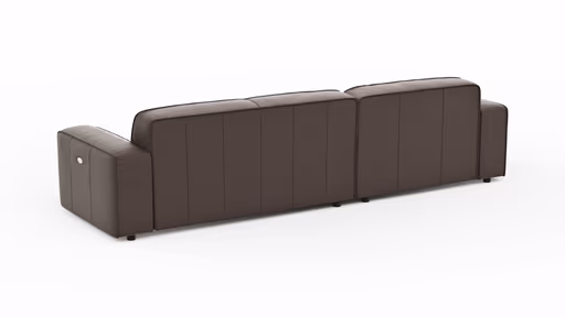 Ecksofa Denver - Longchair links, groß mit 2,5 Sitzer, inkl. Sitzvorzug (motorisch), Leder, Mocca