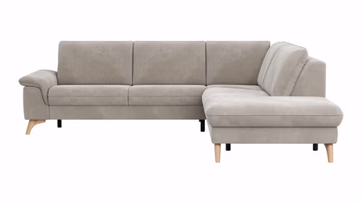 Ecksofa Tulsa KS - 2,5-Sitzer, Spitzecke und 1,5-Sitzer mit Anstellhocker rechts, Stoff, Graubeige