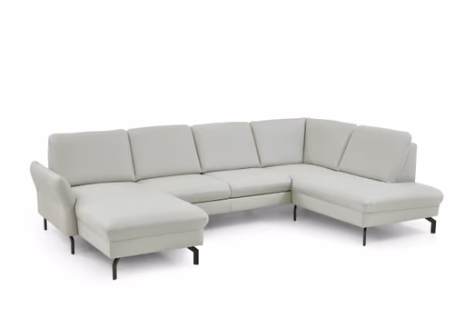 Wohnlandschaft - Longchair links mit 2,5-Sitzer und Ecke rechts, Leder, Silbergrau